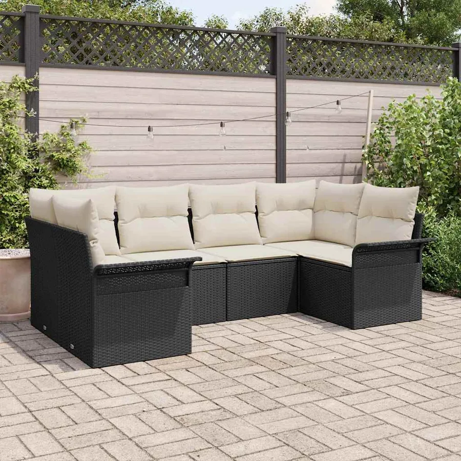 Ensemble de canapé de jardin 6 pcs Noir Poly rotin
