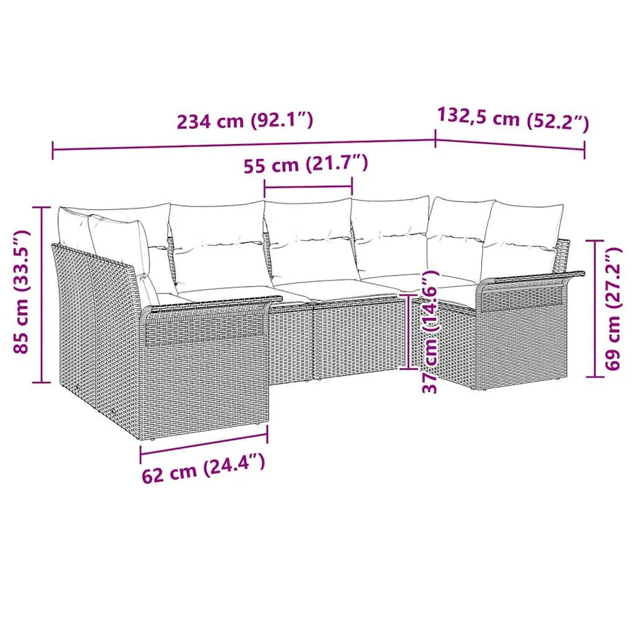 Ensemble de canapé de jardin 6 pcs Noir Poly rotin - 15