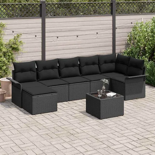 Ensemble de canapé de jardin avec stockage 8 pcs Noir polyrotin