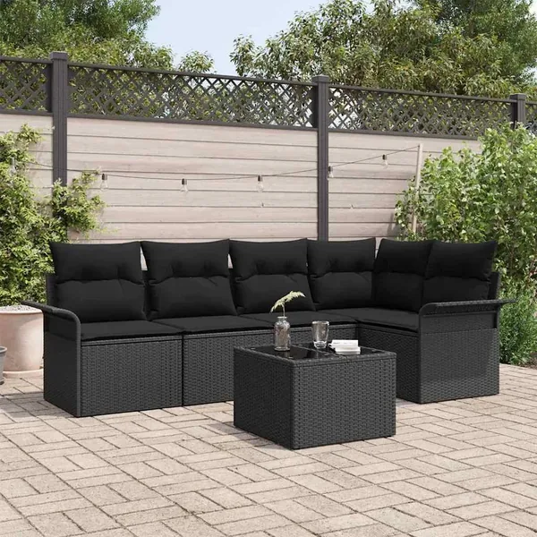 Ensemble de canapé de jardin avec coussin 6 pcs Noir Poly rotin