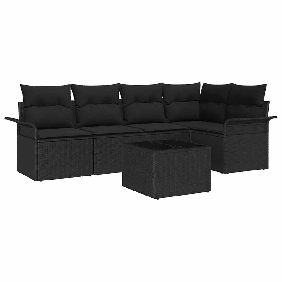 Ensemble de canapé de jardin avec coussin 6 pcs Noir Poly rotin - 2