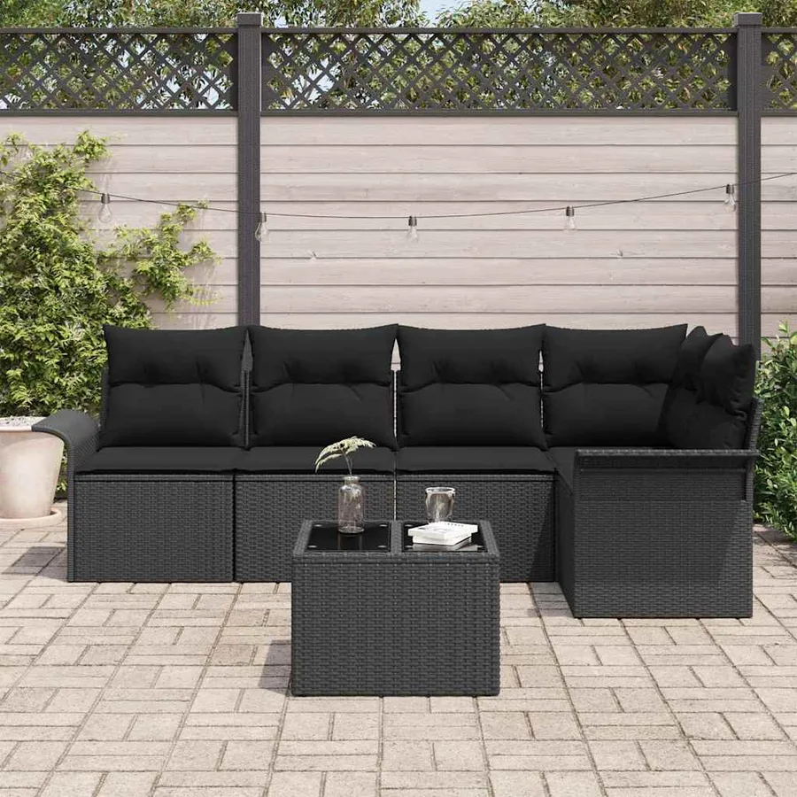 Ensemble de canapé de jardin avec coussin 6 pcs Noir Poly rotin - 3