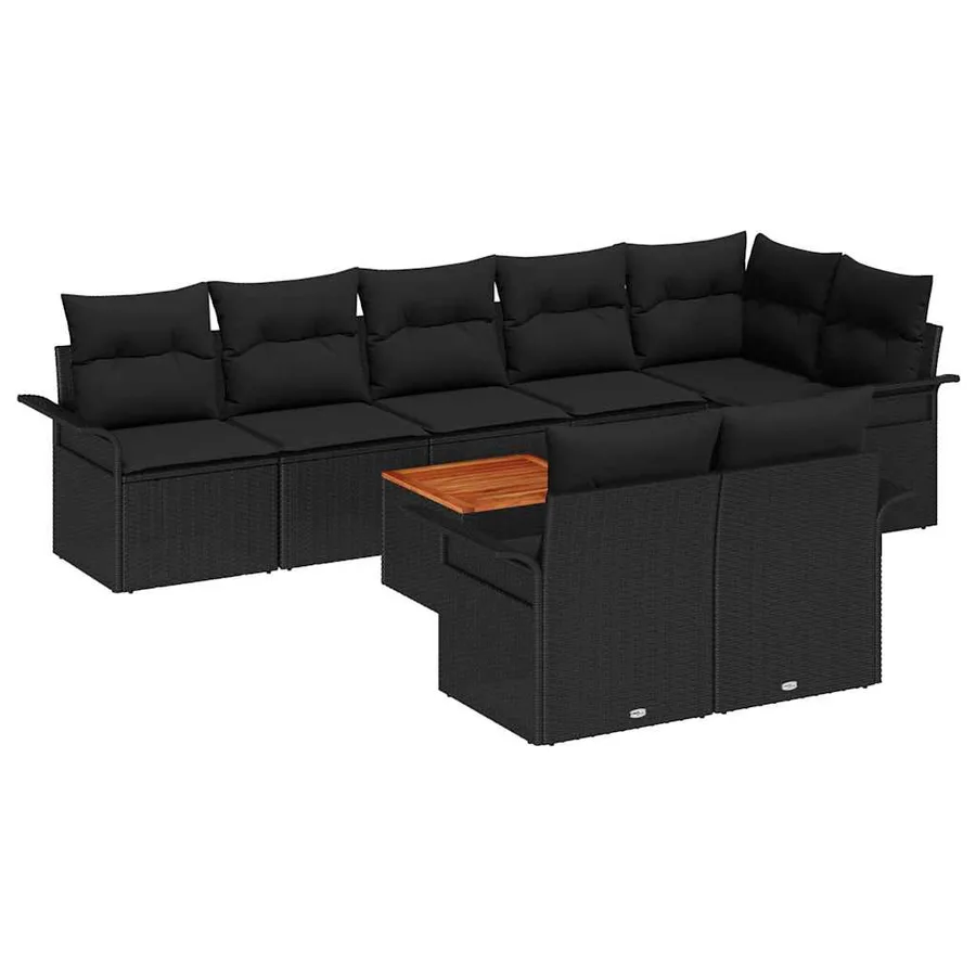 Ensemble de canapé de jardin avec coussin 9 pcs Noir polyrotin - 2
