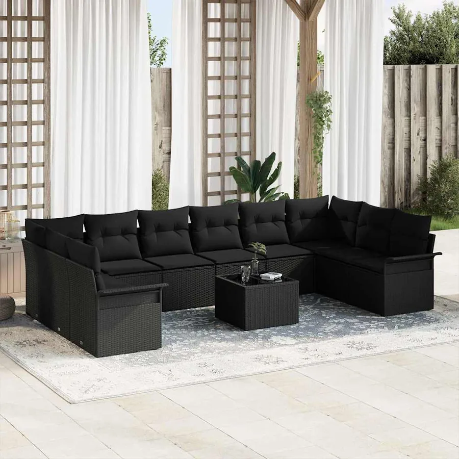 Ensemble de canapé de jardin 11 pcs Beige Poly rotin