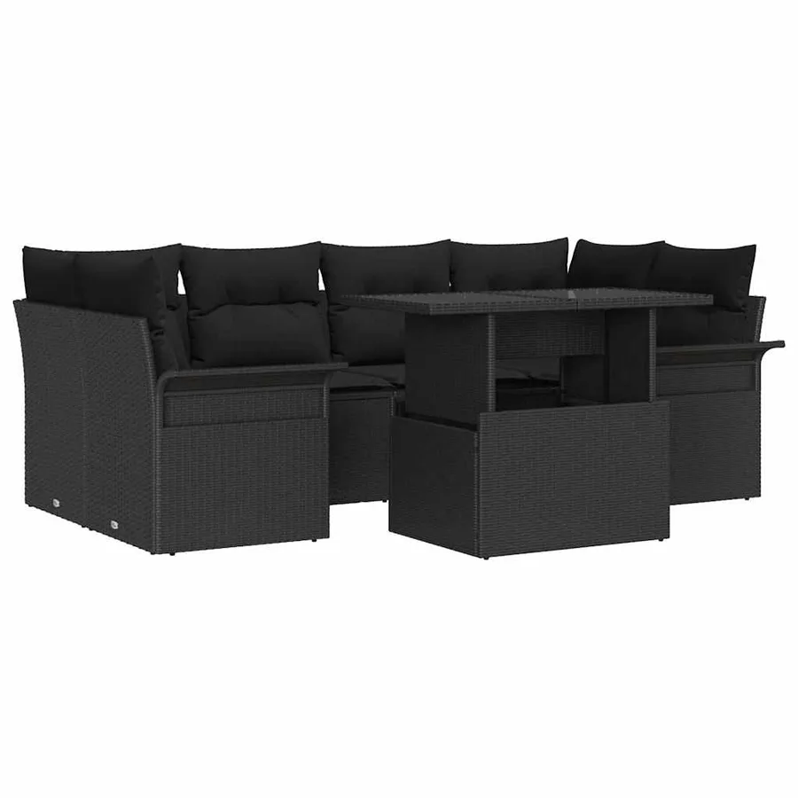 Ensemble de canapé de jardin 7 pcs Noir Poly Rattan - 2