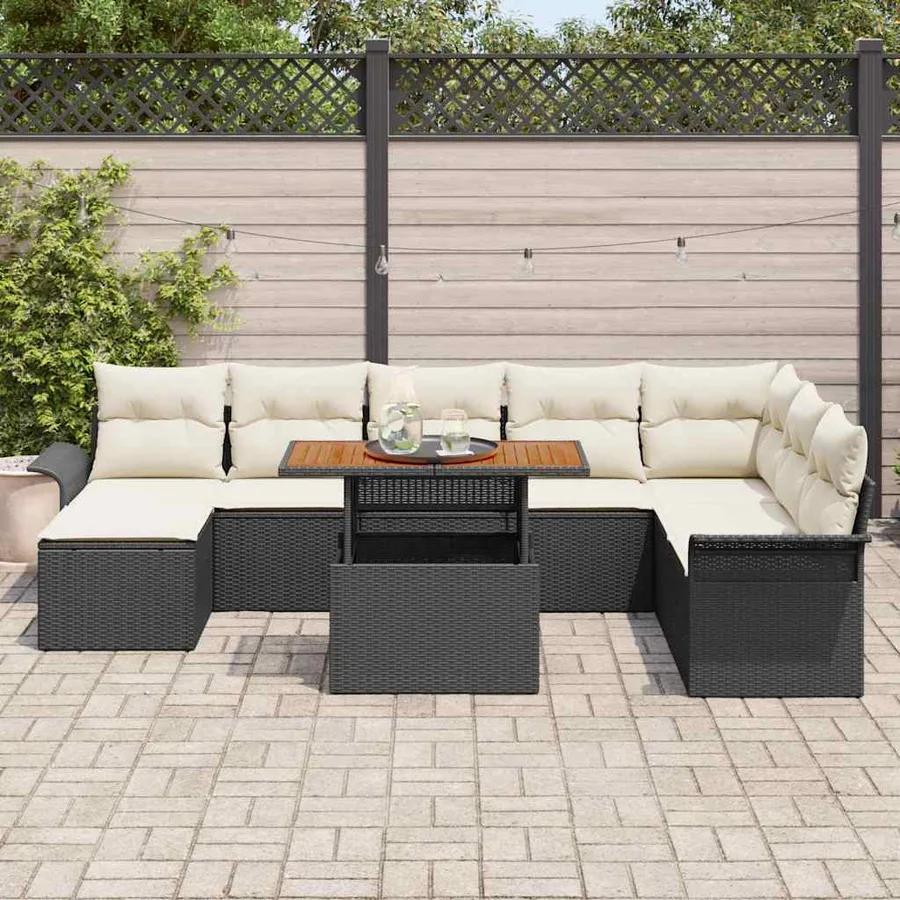 Ensemble de canapé de jardin 9 pcs Noir Poly rotin - 3