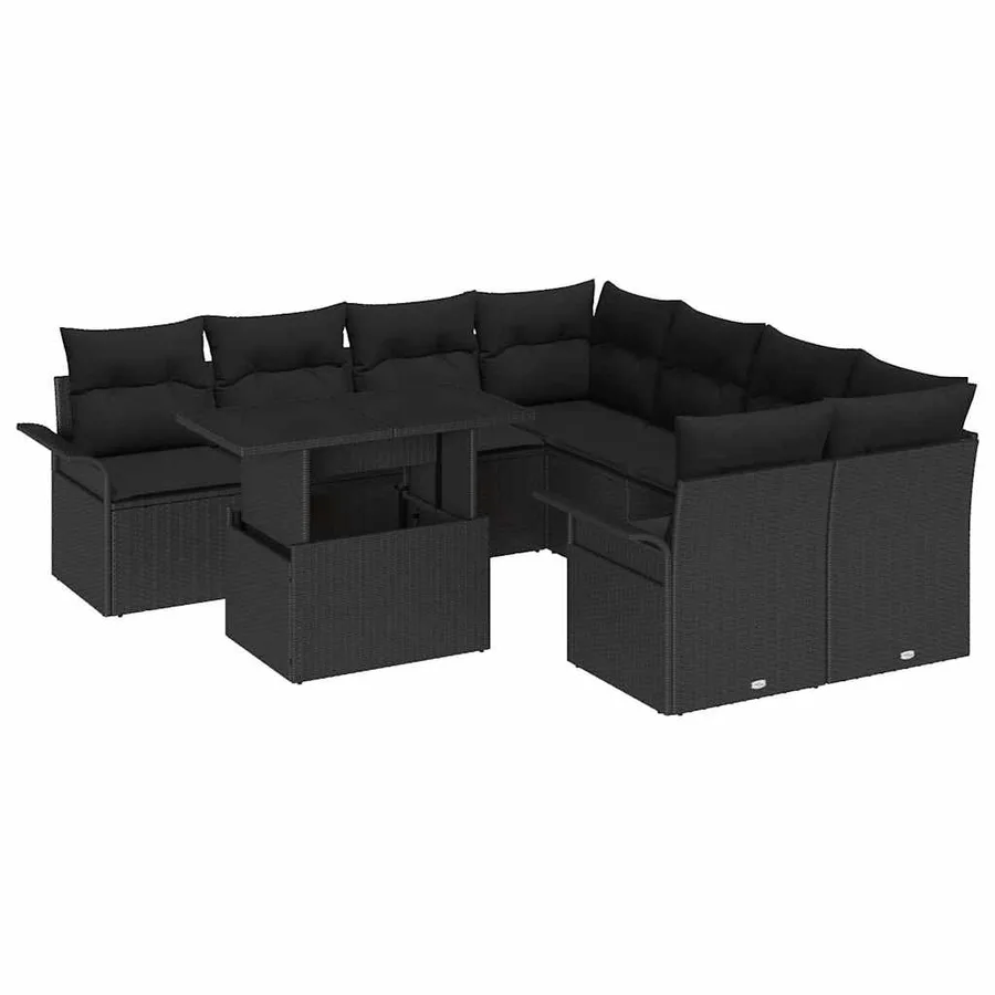 Ensemble de canapé de jardin 9 pcs Noir Poly Rattan - 2