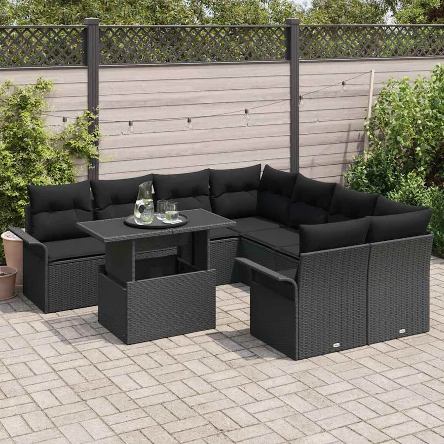 Ensemble de canapé de jardin 9 pcs Noir Poly Rattan - 3