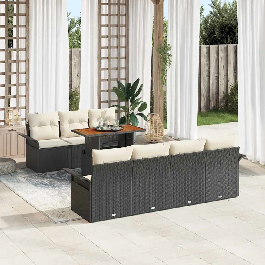 Ensemble de canapé de jardin 8 pcs Noir Poly rotin