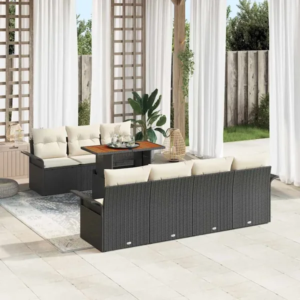Ensemble de canapé de jardin 8 pcs Noir Poly rotin