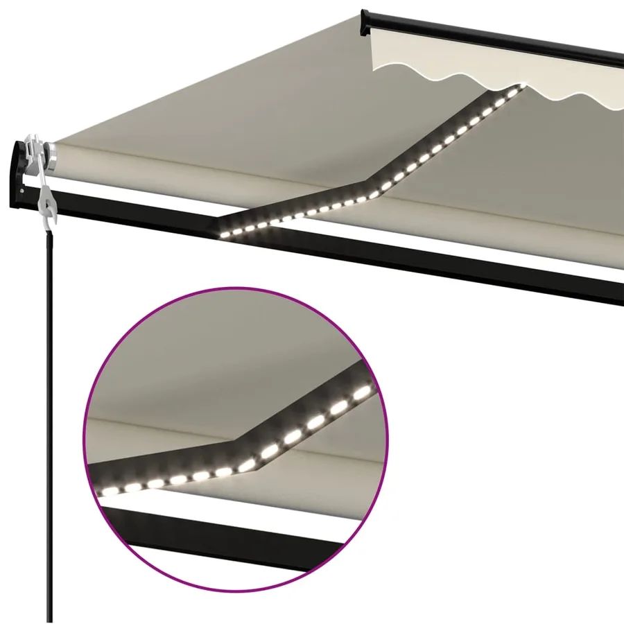 Auvent automatique avec capteur de vent et LED 400x350 cm Crème - 4