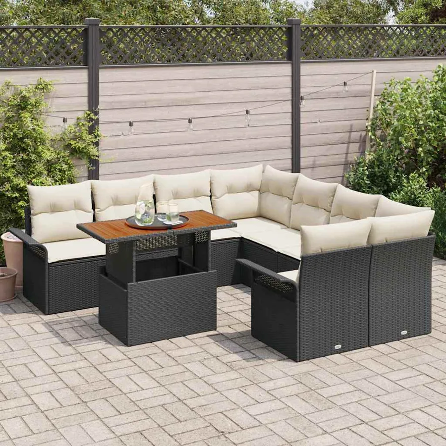Ensemble de canapé de jardin 9 pcs Noir Poly rotin - 3