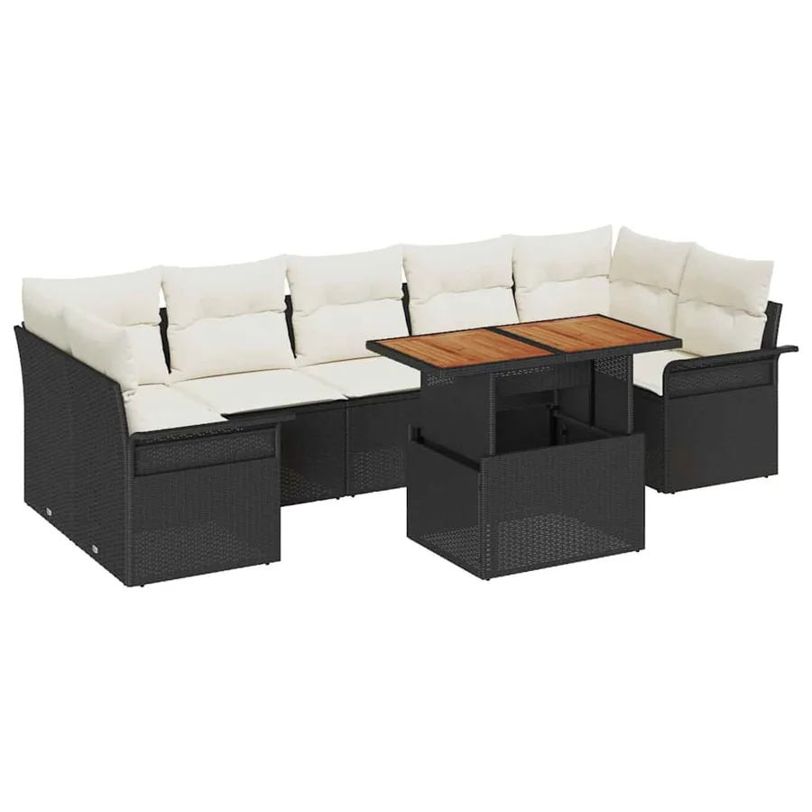 Ensemble de canapé de jardin 8 pcs Noir Poly rotin - 2