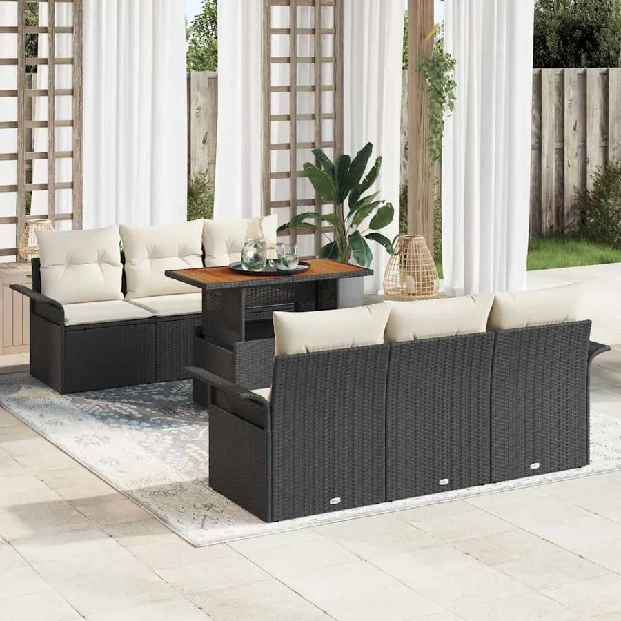 Ensemble de canapé de jardin 7 pcs Noir Poly rotin
