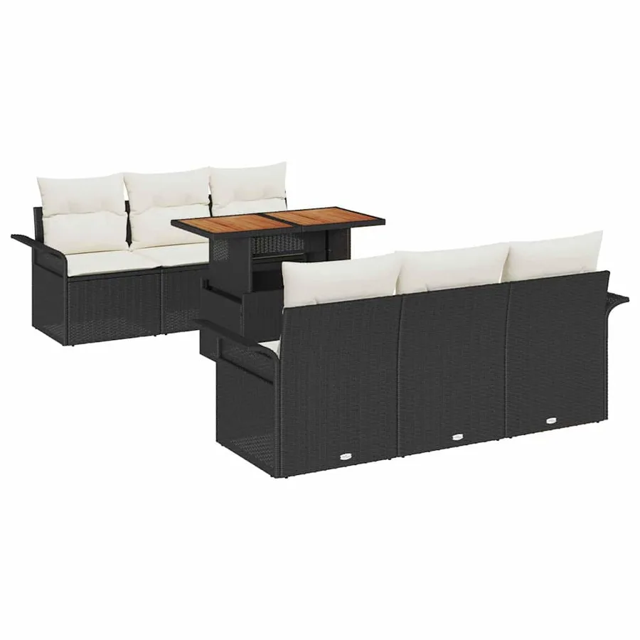 Ensemble de canapé de jardin 7 pcs Noir Poly rotin - 2