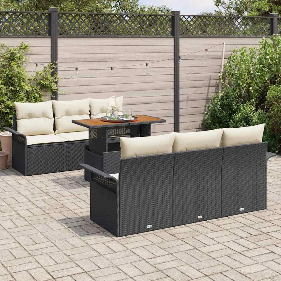 Ensemble de canapé de jardin 7 pcs Noir Poly rotin - 3