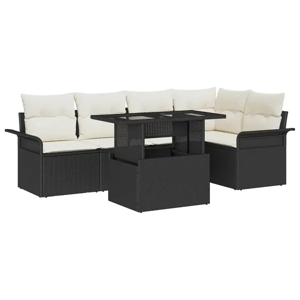 Ensemble de canapé de jardin avec coussin 6 pcs Noir Poly rotin