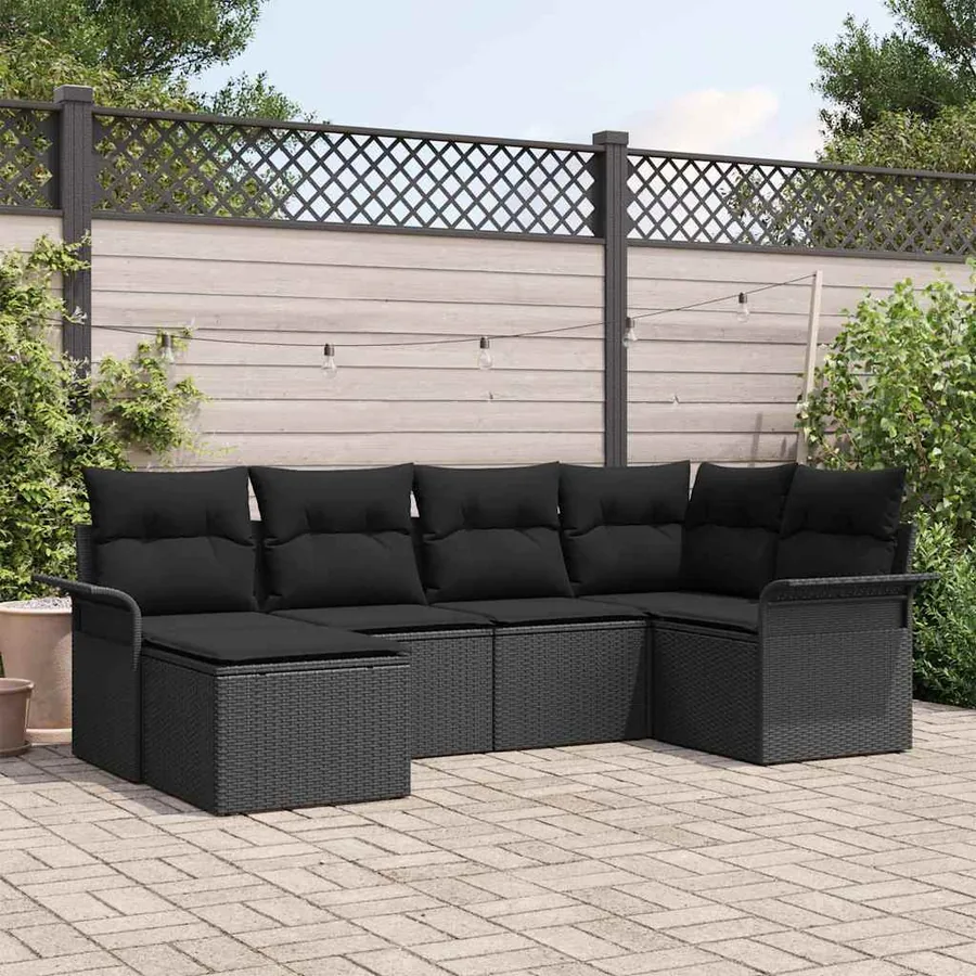 Ensemble de canapé de jardin avec coussin 6 pcs Noir polyrotin