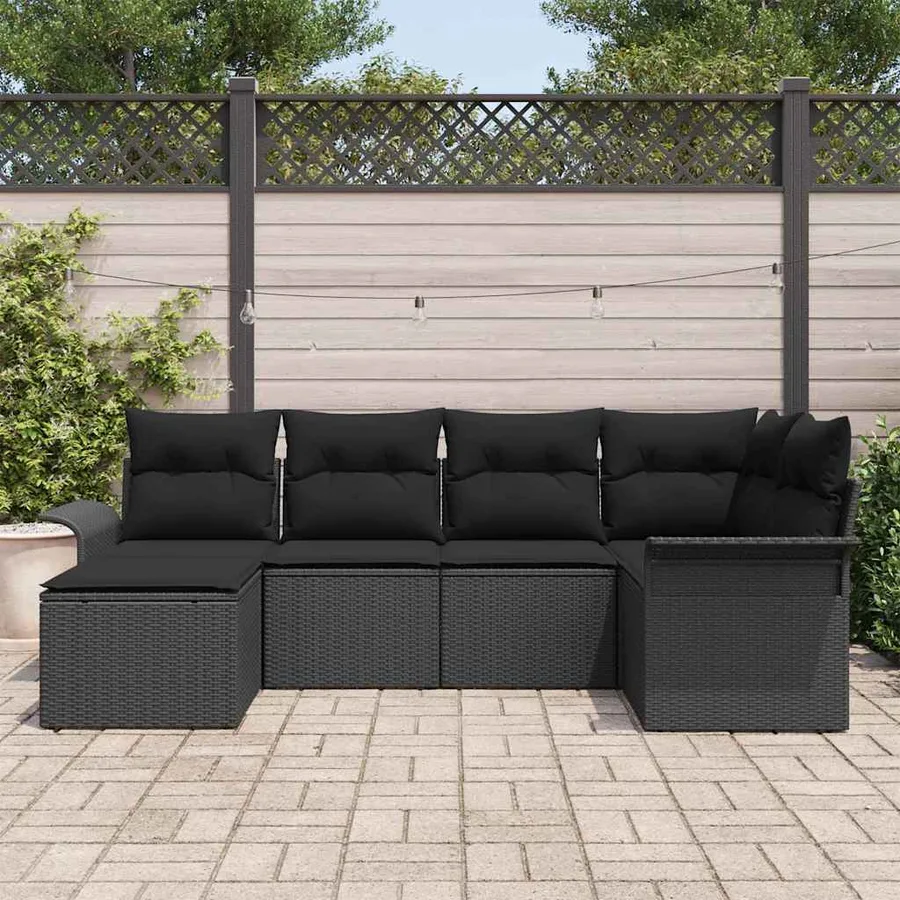 Ensemble de canapé de jardin avec coussin 6 pcs Noir polyrotin - 3