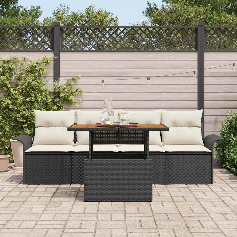 Ensemble de canapé de jardin 5 pcs Noir Poly rotin - 3