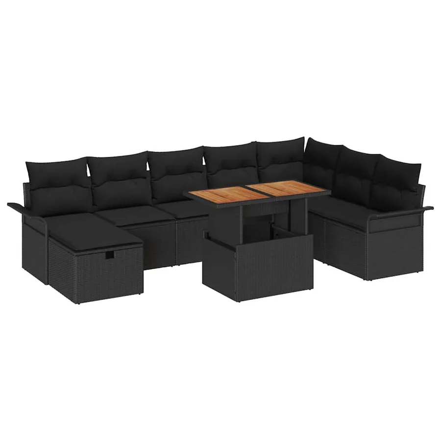 Ensemble de canapé de jardin avec coussin 9 pcs Noir polyrotin - 2