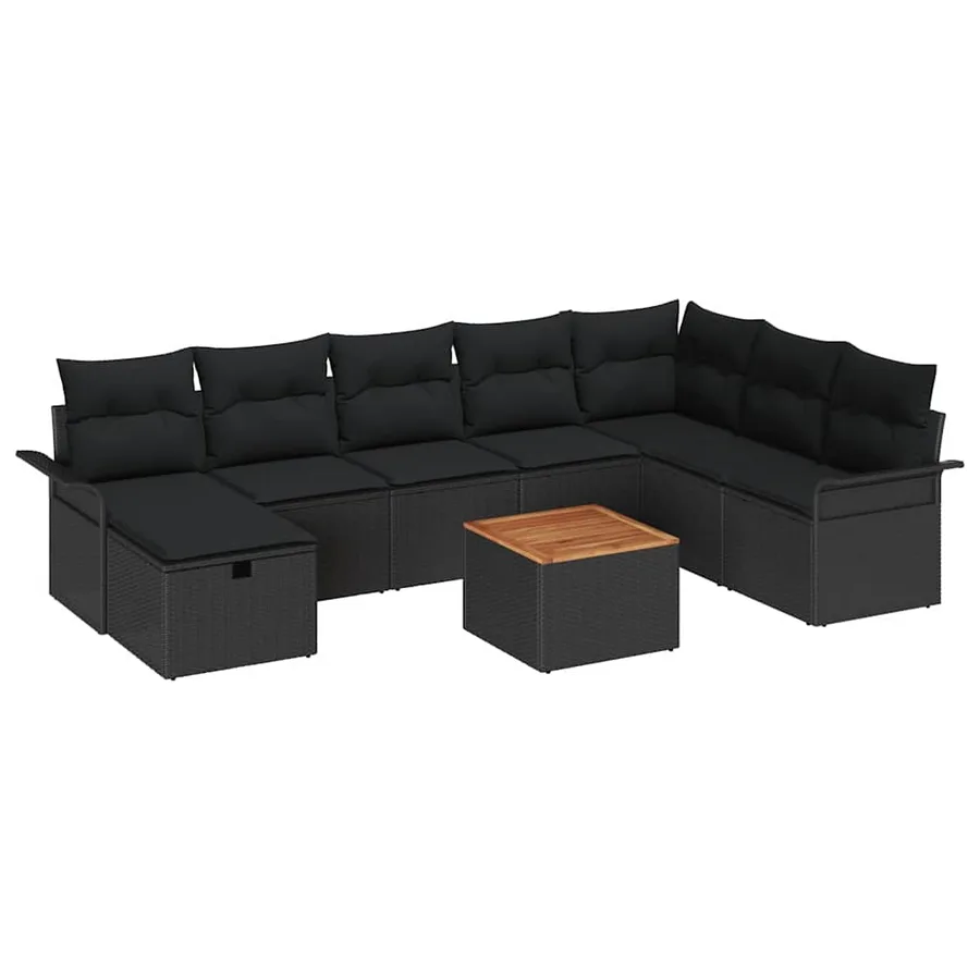 Ensemble de canapé de jardin avec coussin 9 pcs Noir polyrotin - 2