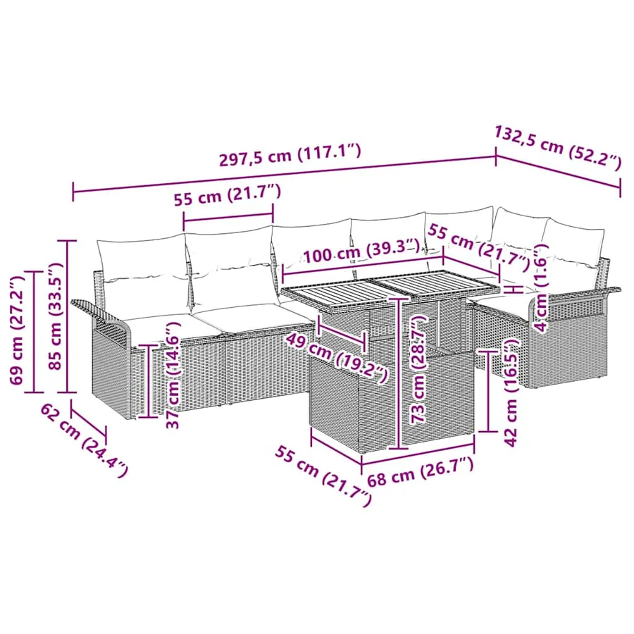 Ensemble de canapé de jardin 7 pcs Noir Poly rotin - 15