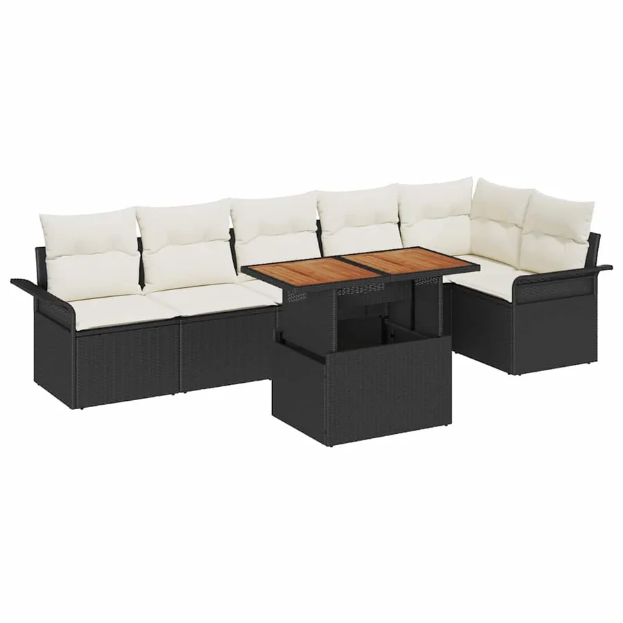 Ensemble de canapé de jardin 7 pcs Noir Poly rotin - 2