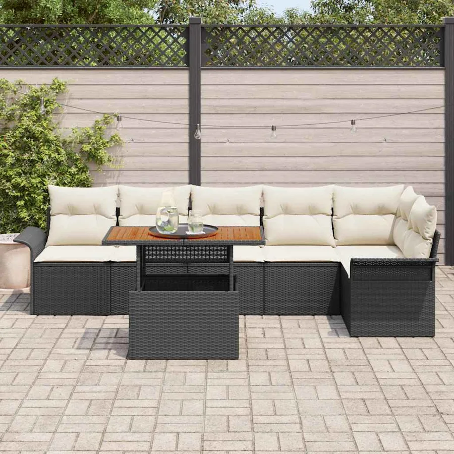 Ensemble de canapé de jardin 7 pcs Noir Poly rotin - 3