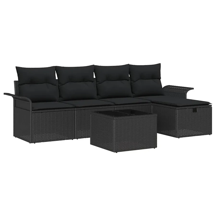 Ensemble de canapé de jardin avec coussin 6 pcs Noir Poly rotin - 2