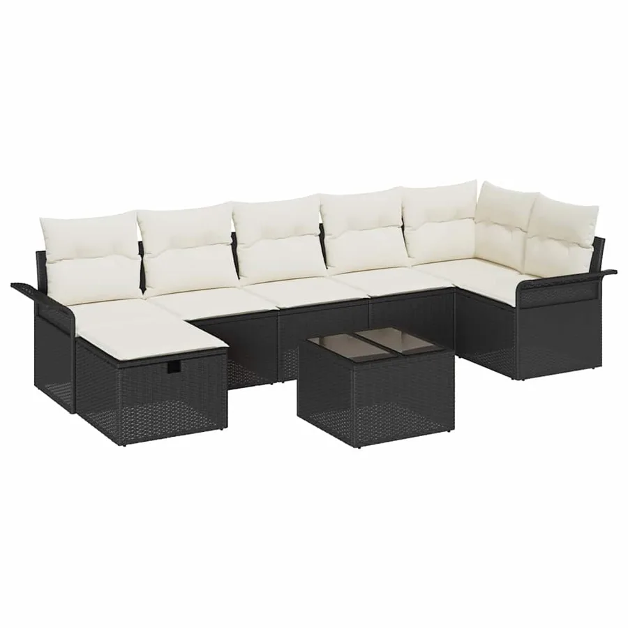 Ensemble de canapé de jardin avec coussin 8 pcs Noir Poly rotin - 2