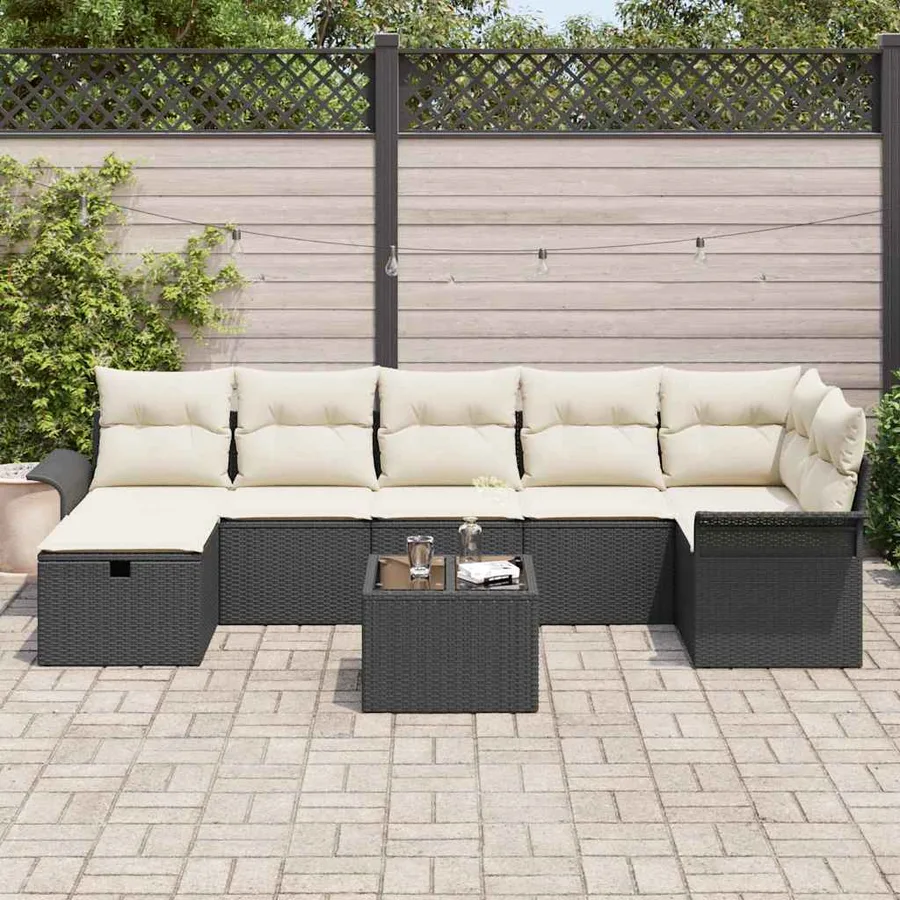 Ensemble de canapé de jardin avec coussin 8 pcs Noir Poly rotin - 3
