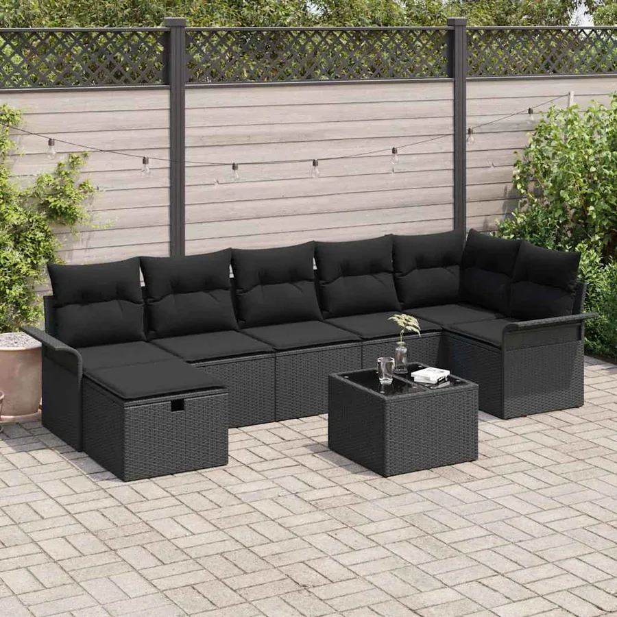 Ensemble de canapé de jardin avec coussin 8 pcs Noir Poly rotin