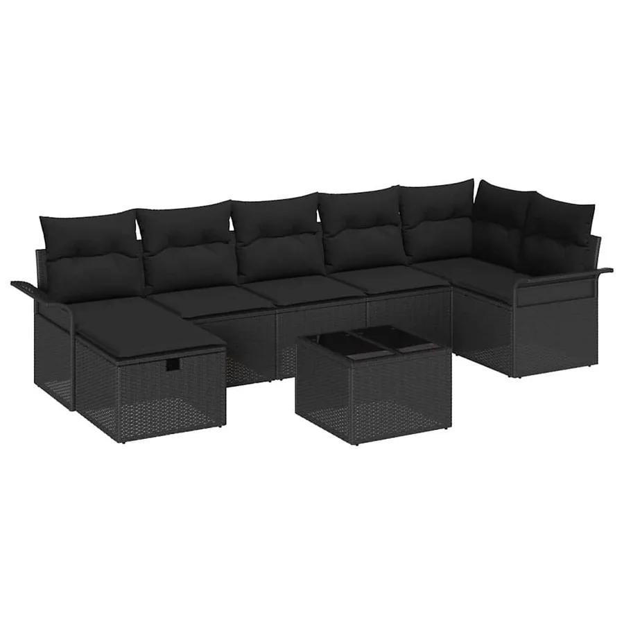 Ensemble de canapé de jardin avec coussin 8 pcs Noir Poly rotin - 2