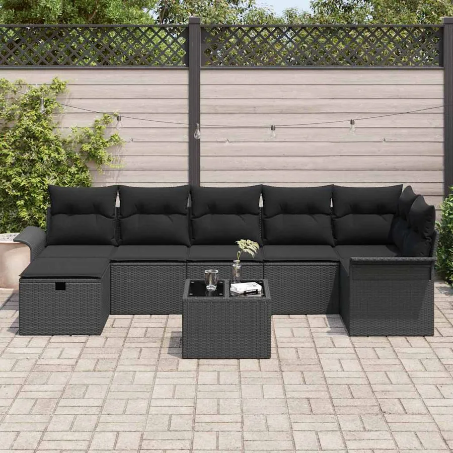 Ensemble de canapé de jardin avec coussin 8 pcs Noir Poly rotin - 3