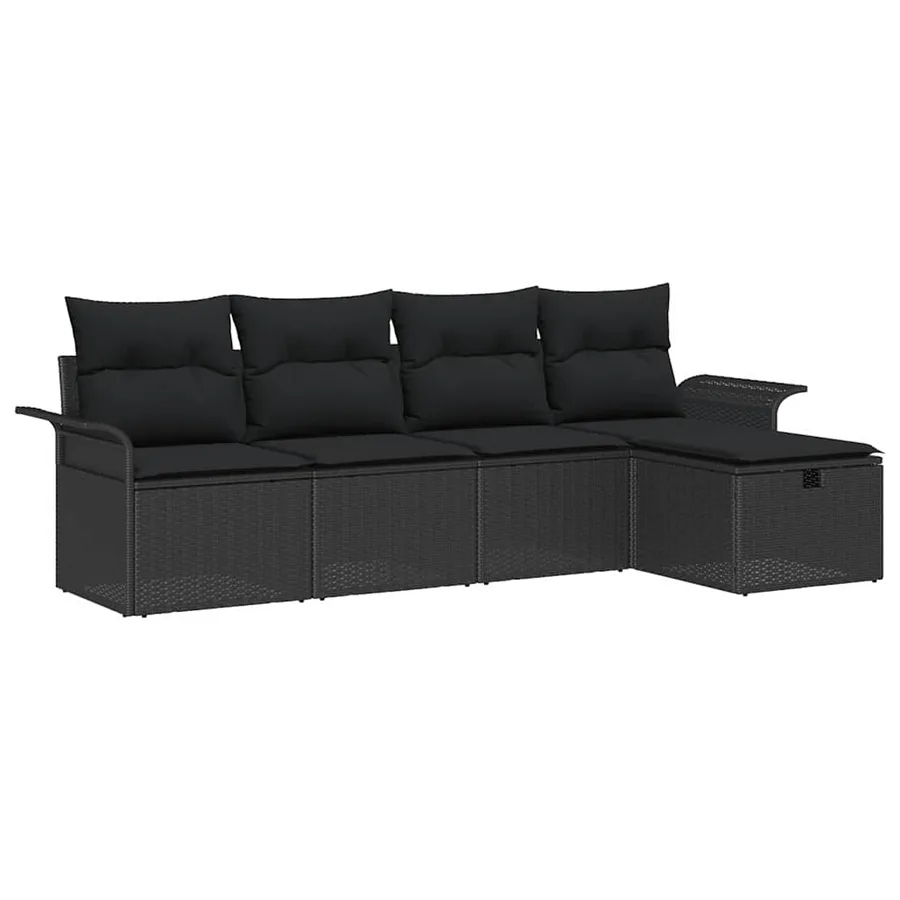 Ensemble de canapé de jardin avec coussin 5 pcs Noir Poly rotin - 2