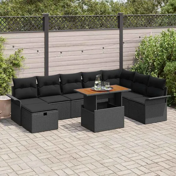 Ensemble de canapé de jardin 9 pcs Noir polyrotin