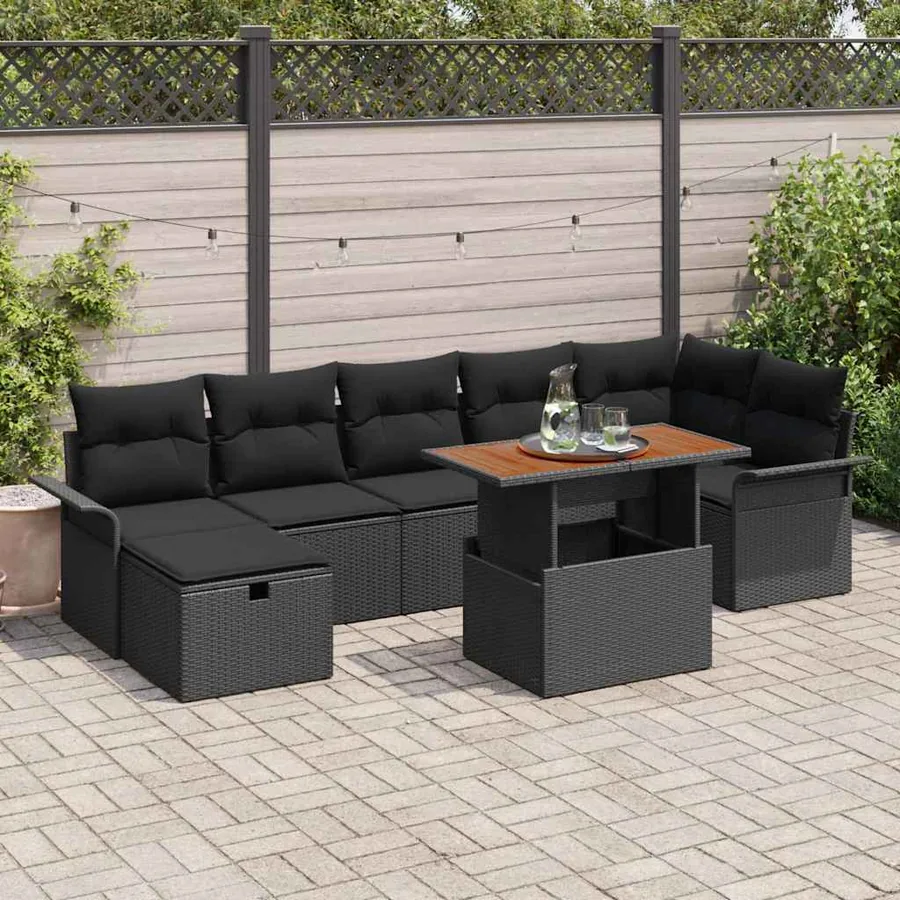Ensemble de canapé de jardin 8 pcs Noir polyrotin