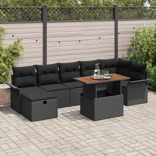 Ensemble de canapé de jardin 8 pcs Noir polyrotin
