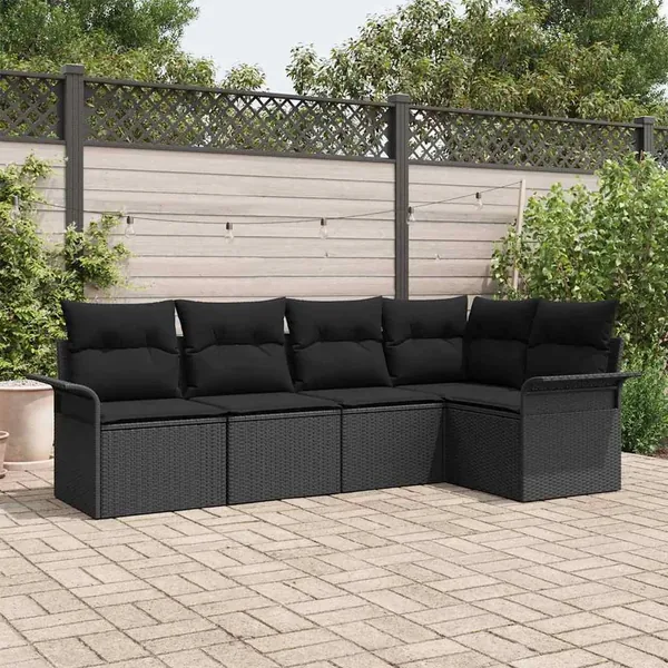Ensemble de canapé de jardin avec coussin 5 pcs Noir polyrotin