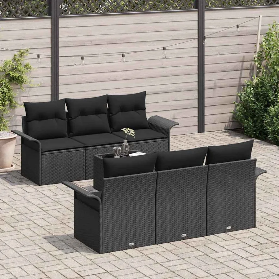 Ensemble de canapé de jardin avec coussin 7 pcs Noir polyrotin - 3