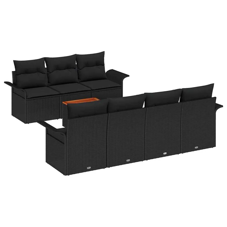 Ensemble de canapé de jardin avec coussin 8 pcs Noir polyrotin - 2