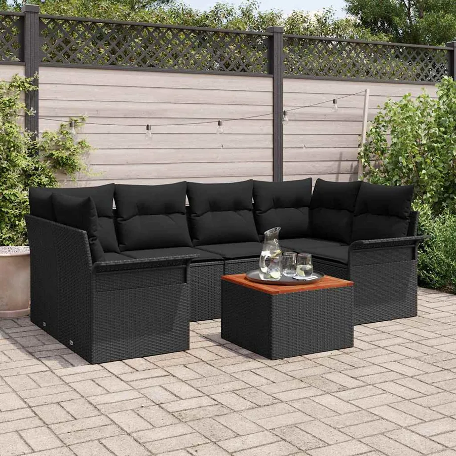 Ensemble de canapé de jardin avec coussin 7 pcs Noir polyrotin