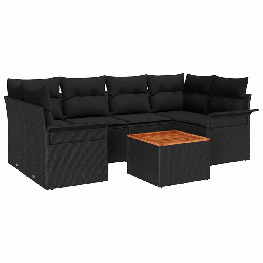 Ensemble de canapé de jardin avec coussin 7 pcs Noir polyrotin - 2