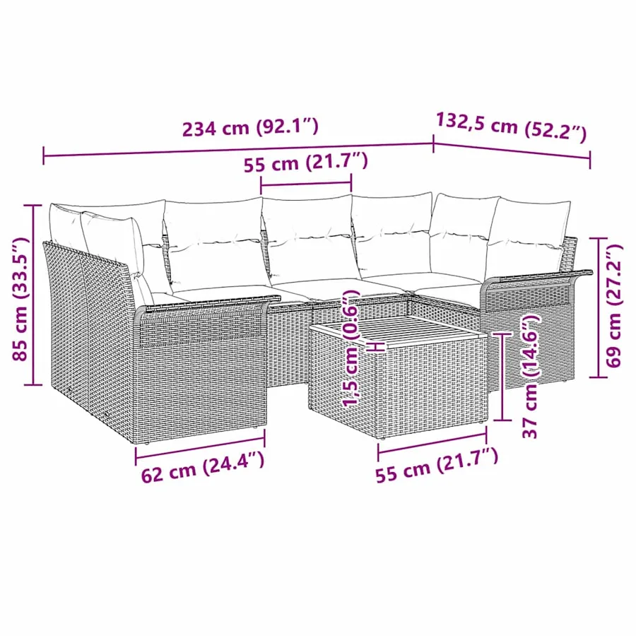 Ensemble de canapé de jardin avec coussin 7 pcs Noir polyrotin - 9