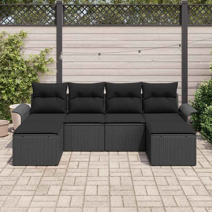 Ensemble de canapé de jardin avec coussin 6 pcs Noir polyrotin - 3