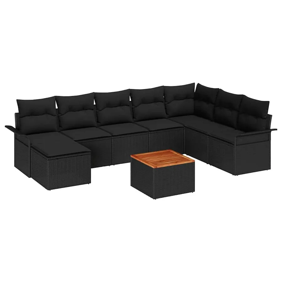 Ensemble de canapé de jardin avec coussin 9 pcs Noir polyrotin - 2
