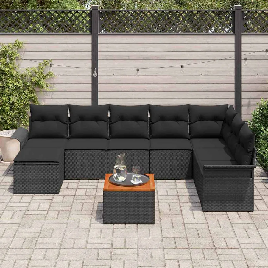 Ensemble de canapé de jardin avec coussin 9 pcs Noir polyrotin - 3