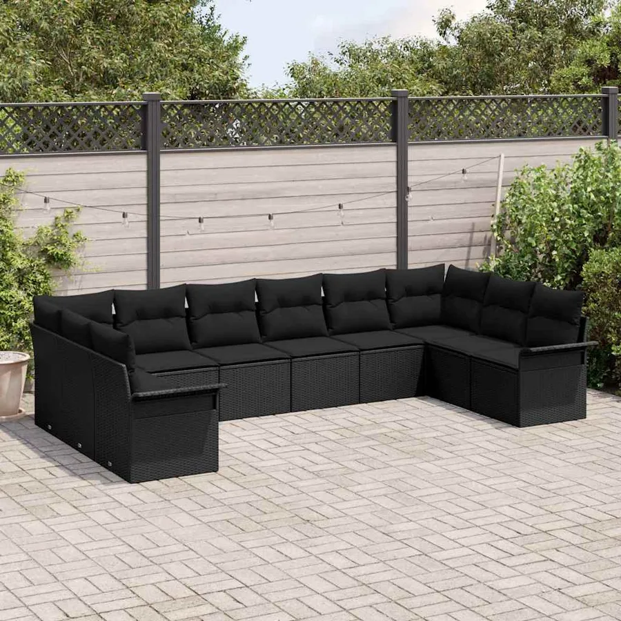 Ensemble de canapé de jardin avec coussin 10 pcs Noir polyrotin - 3