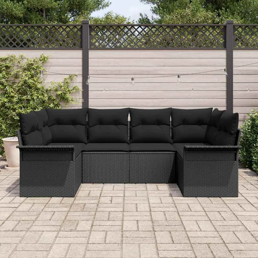 Ensemble de canapé de jardin avec coussin 6 pcs Noir polyrotin - 3